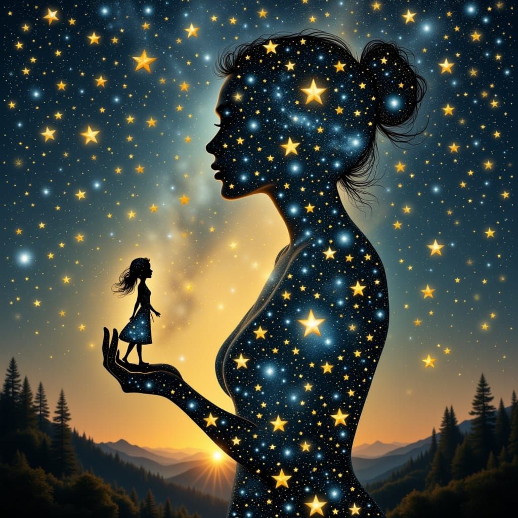 Cosmic Maiden Gifted by Goddesses in Alphonse Mucha Style