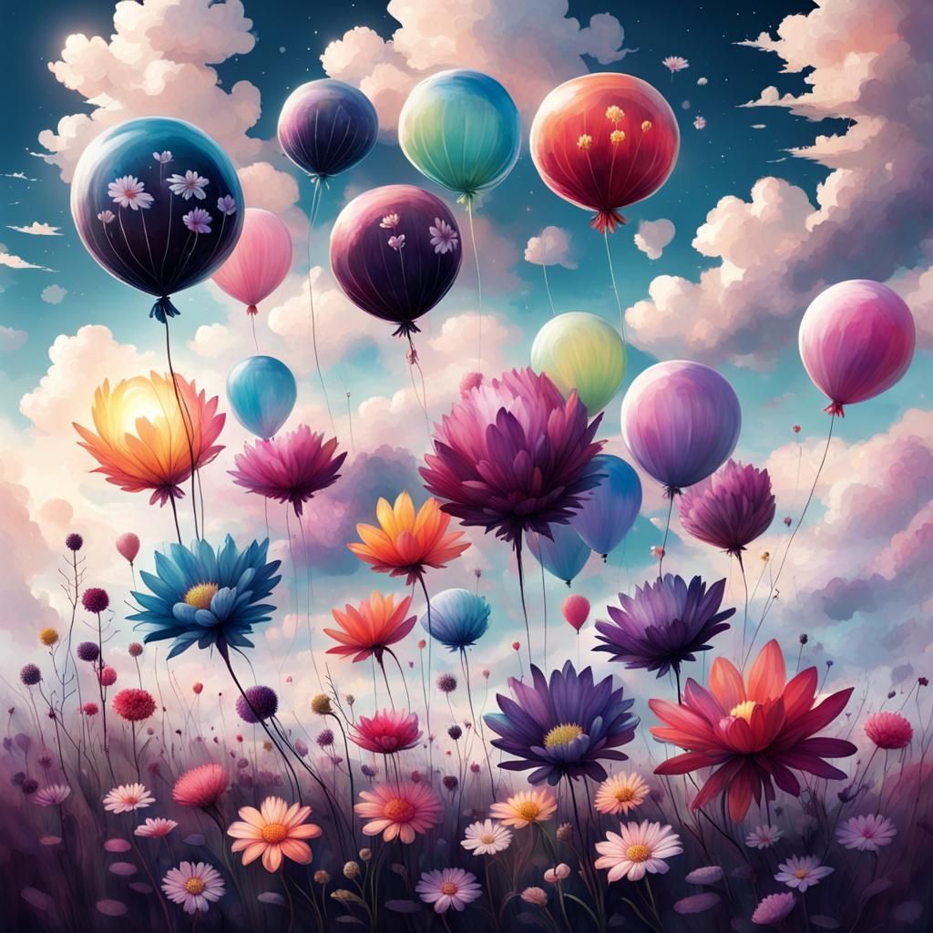 Magical Blooming Flowers Morphing into Balloons