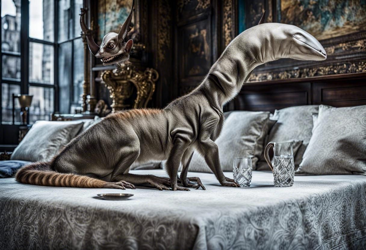 Exotic Alien Celebration in Surreal Restaurant