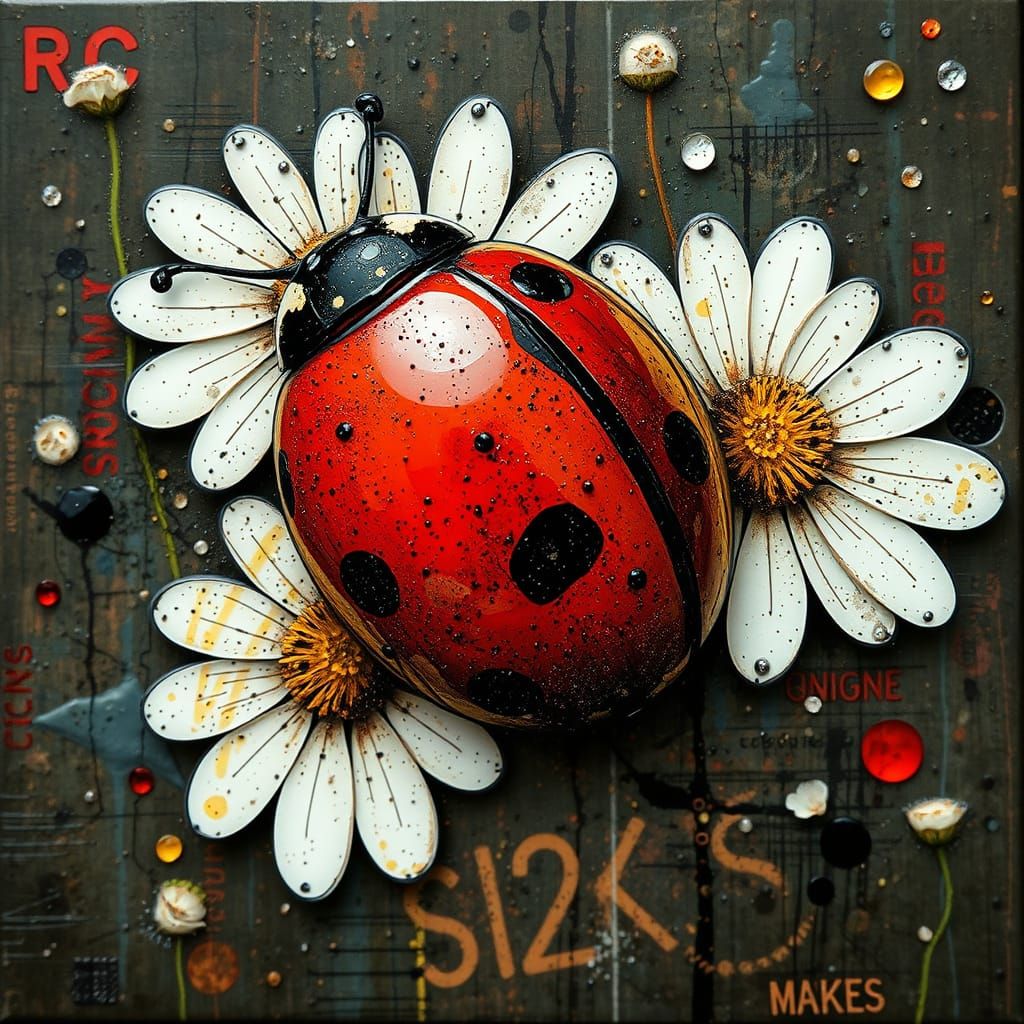 Ladybug Amidst Grungy Daisies