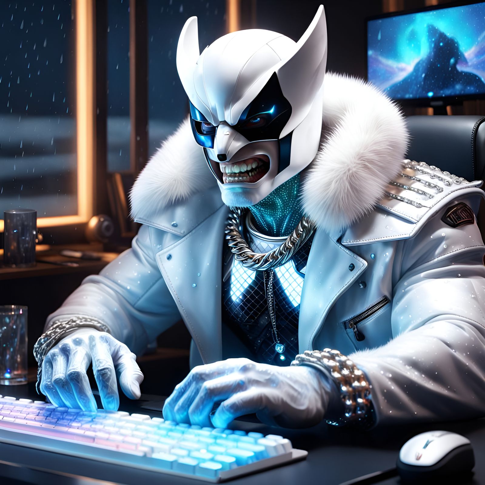 White Out Wolverine Typing At Desk