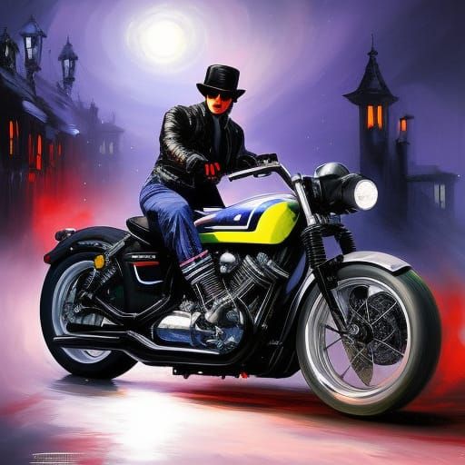 Haunted Motorcycle in Noir Speed Painting Style