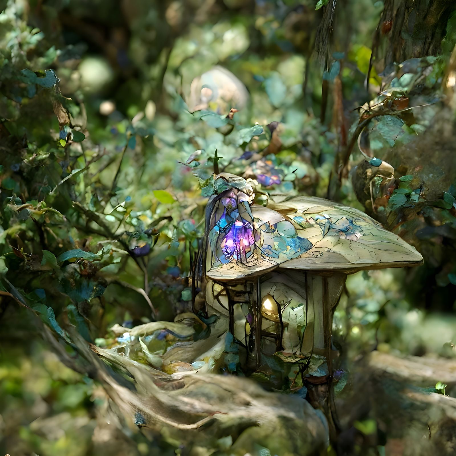 Fairytale Cottage in Enchanted Forest, Art Nouveau Style