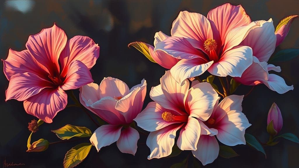 Impressionist Flowers at Dusk in Golden Light