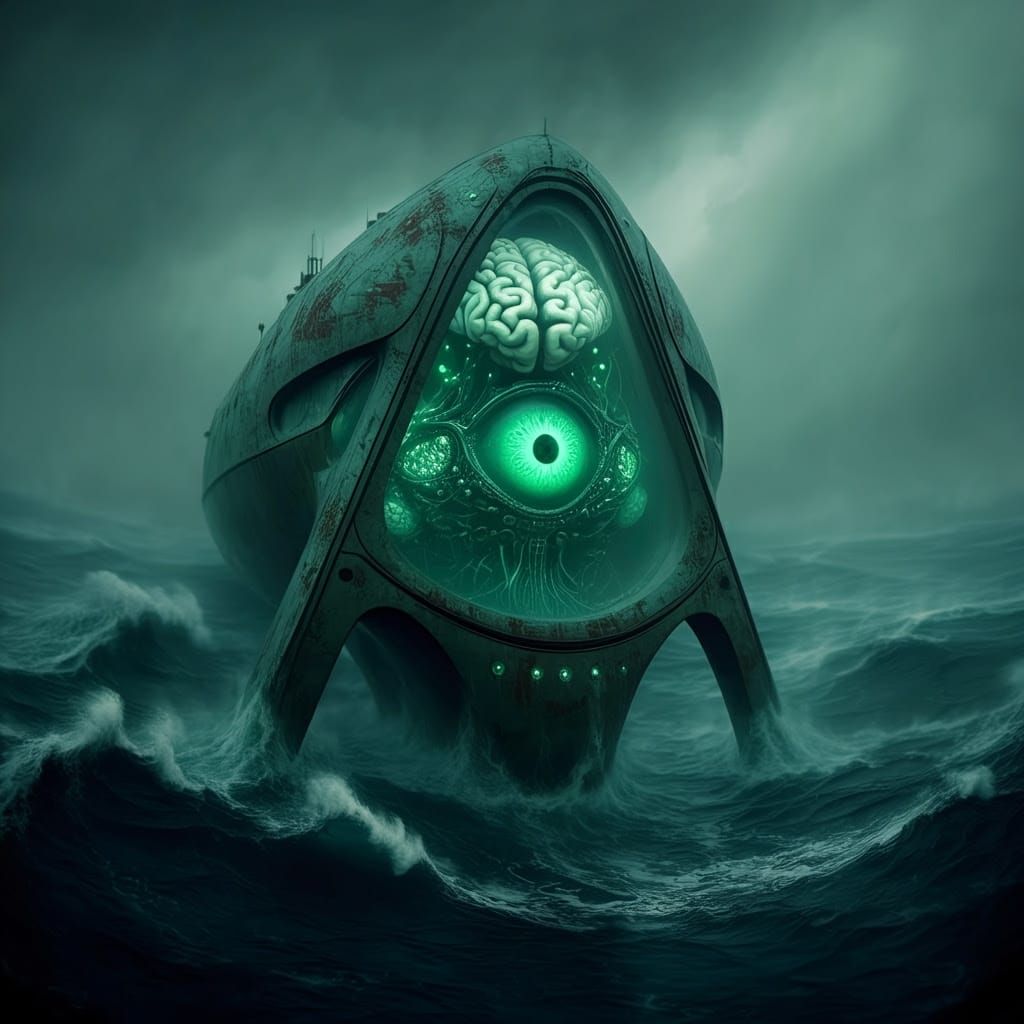 Ethereal Biomechanical Ship Emerges from Turbulent Waves