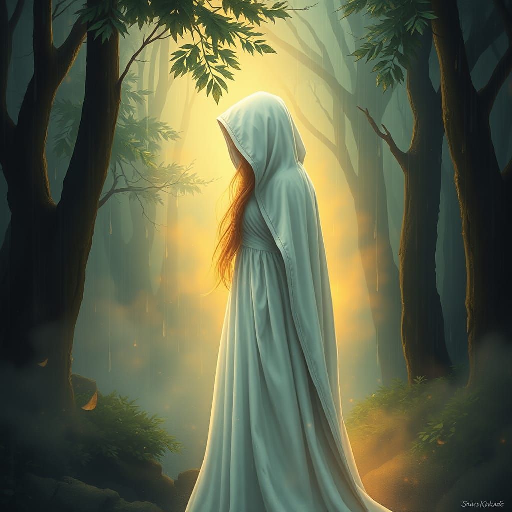 Radiant Woman in Enchanted Rainforest Sanctuary