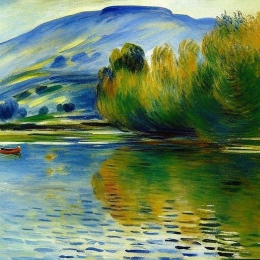 Impressionist Boat on Lake by Monet and Renoir