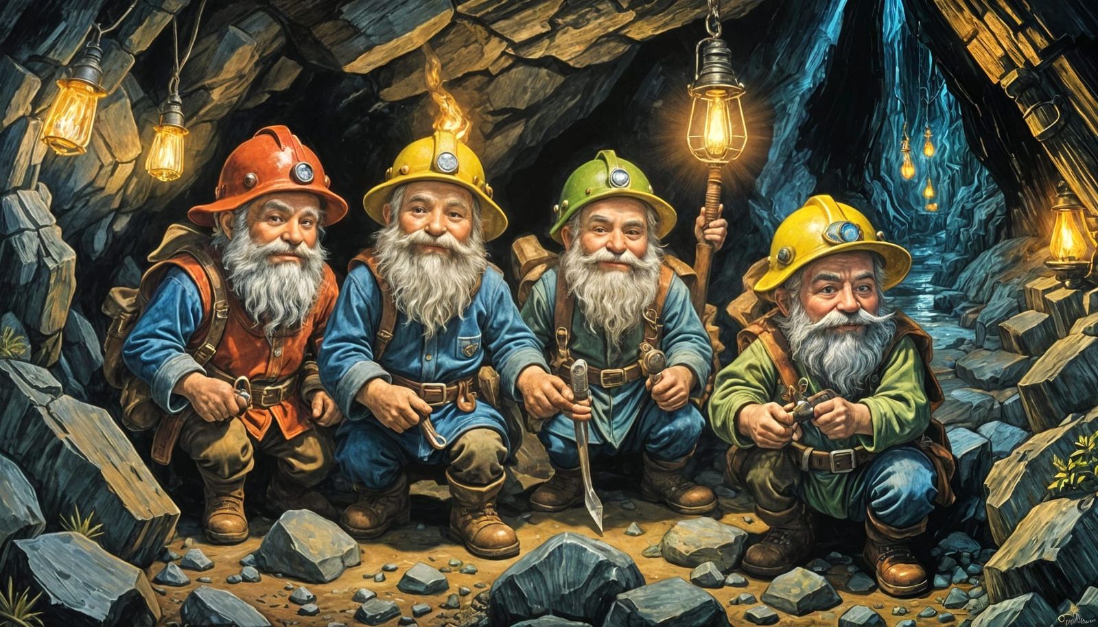 Dwarfs Dig for Diamonds in Dark Cave