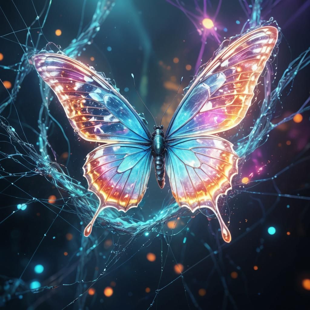 Surrealist Butterfly Shatters Cyberpunk Net with Iridescent....