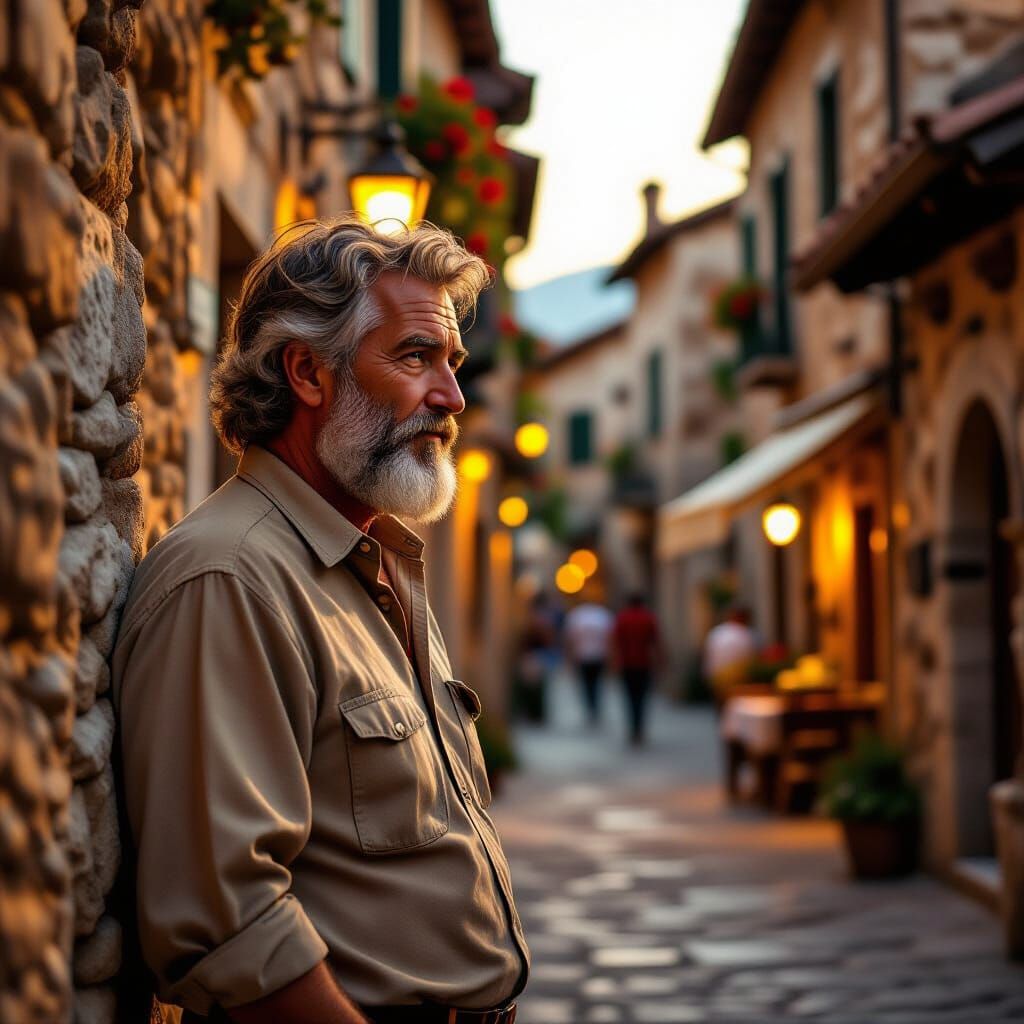 Man Observes Italian Festival in Digital Matte Painting Styl...