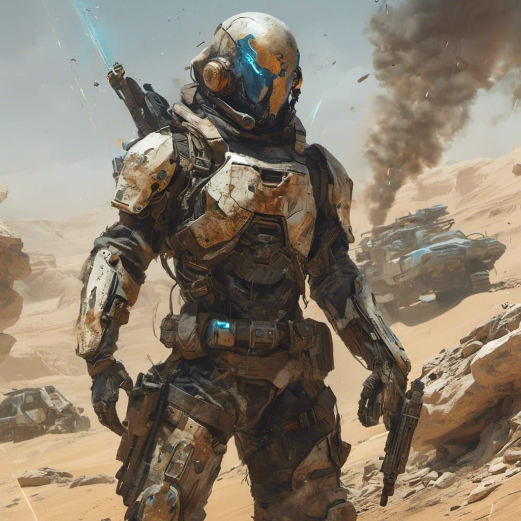 Cyberpunk Scrap Warrior with Laser Rifle