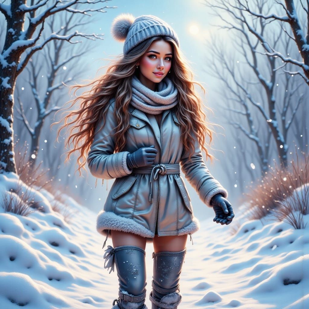 Woman in Winter Wonderland as 3D Digital Art