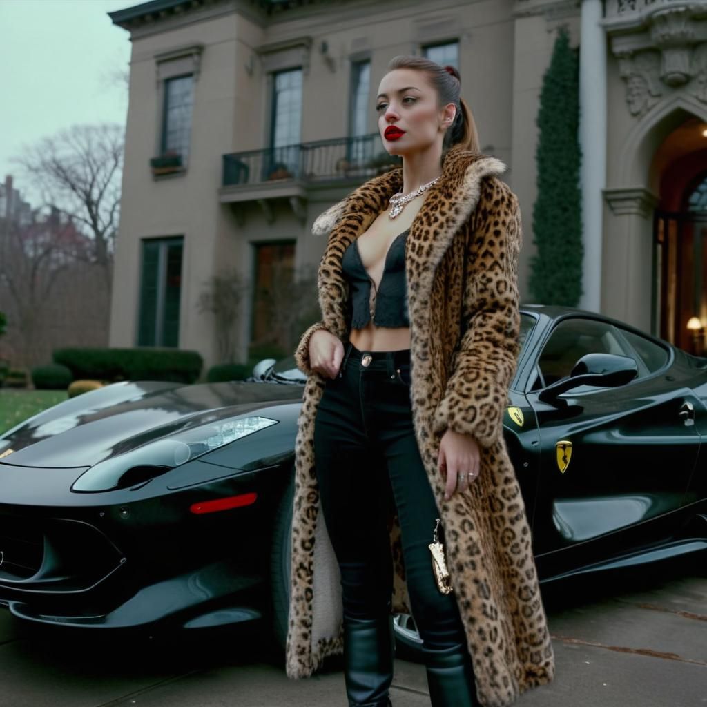 Woman with Leopard Coat and Jeweled Gun, Cinematic