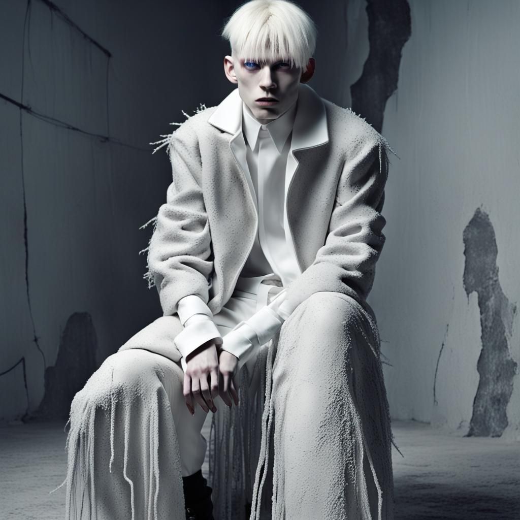 Albino Model in Concrete Couture: Graffiti Art