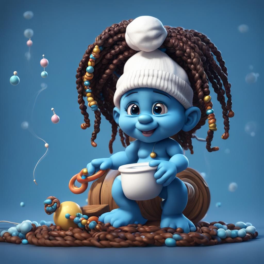Baby Smurf Girl with Braids, Detailed Matte Painting