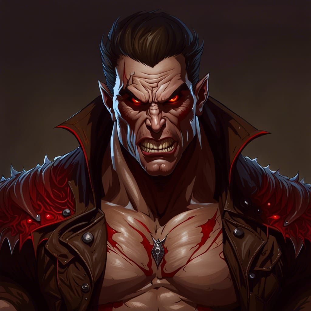 Grotesque Vampire Brute Portrait in Oil