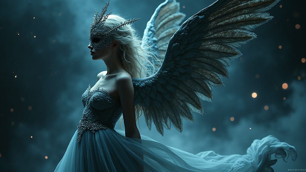 Ethereal Siren in Dark Futuristic Masquerade