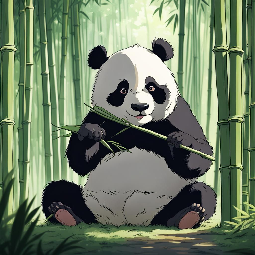 Panda in Bamboo Forest: Studio Ghibli Anime