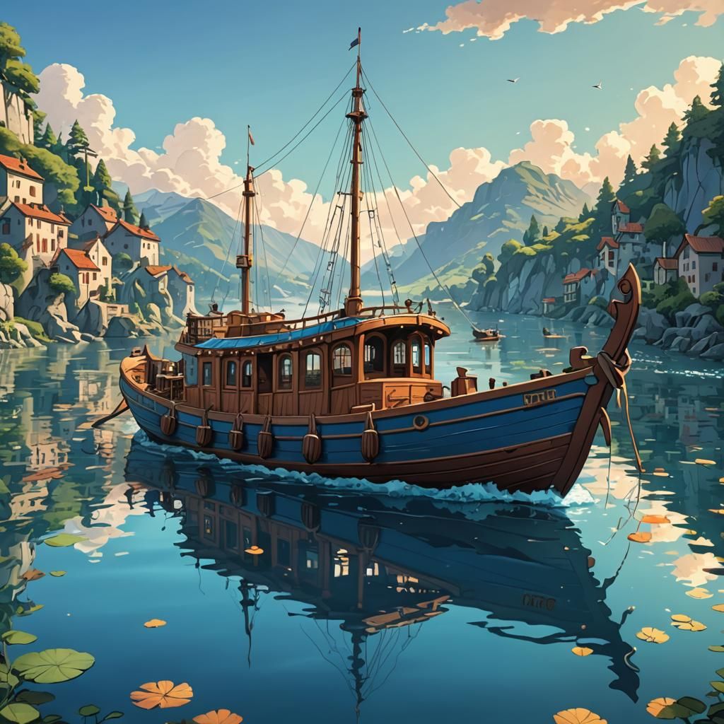 Stylized Cel-Shaded Boat on Water