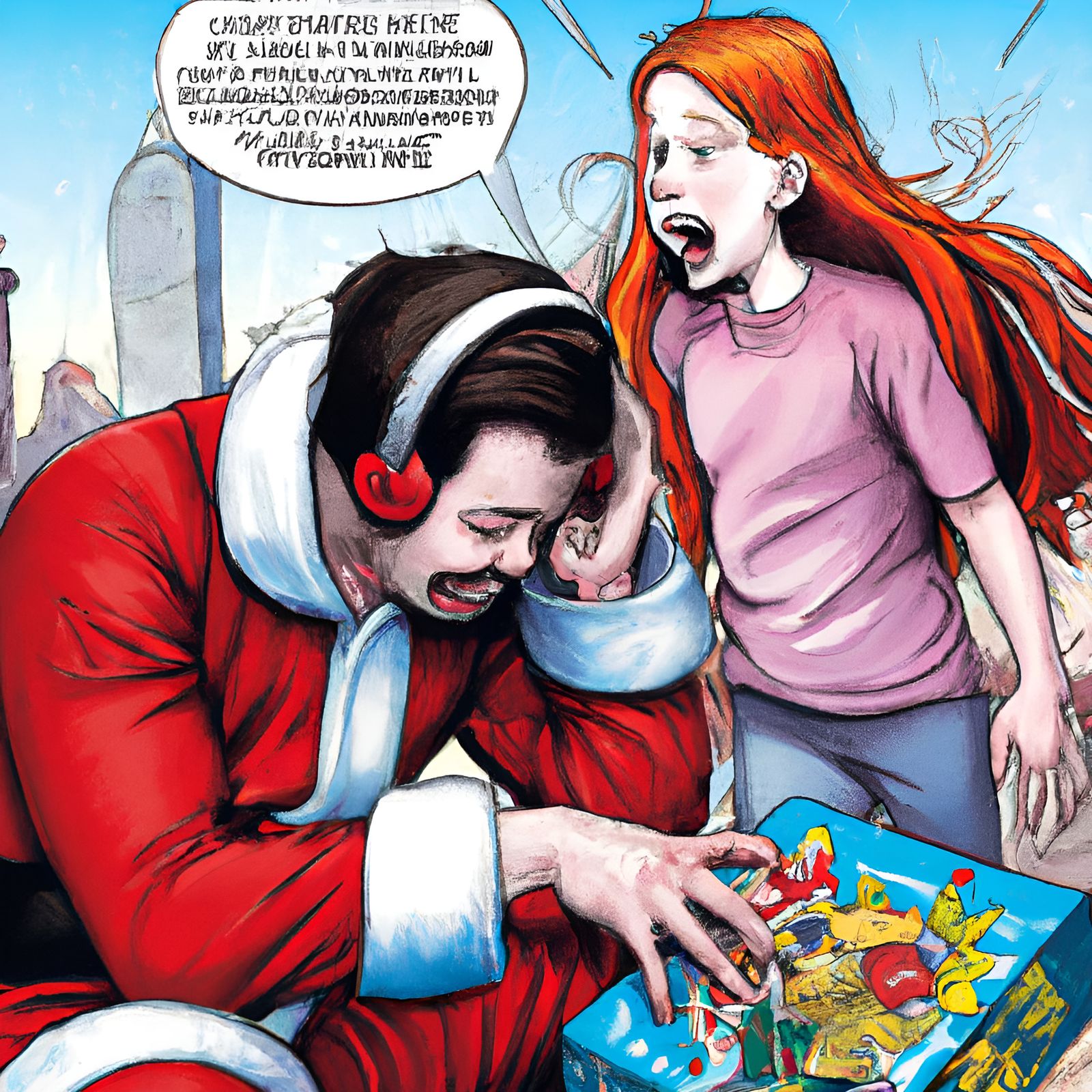 Comic Art: Santa and Redhead Girl