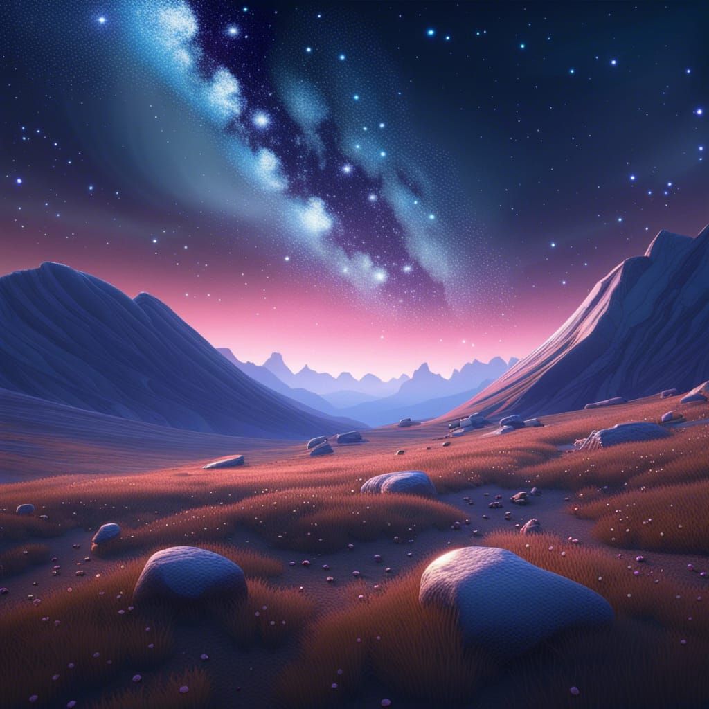 Alpine Prairie Under Starry Galaxy, Spacecore Art