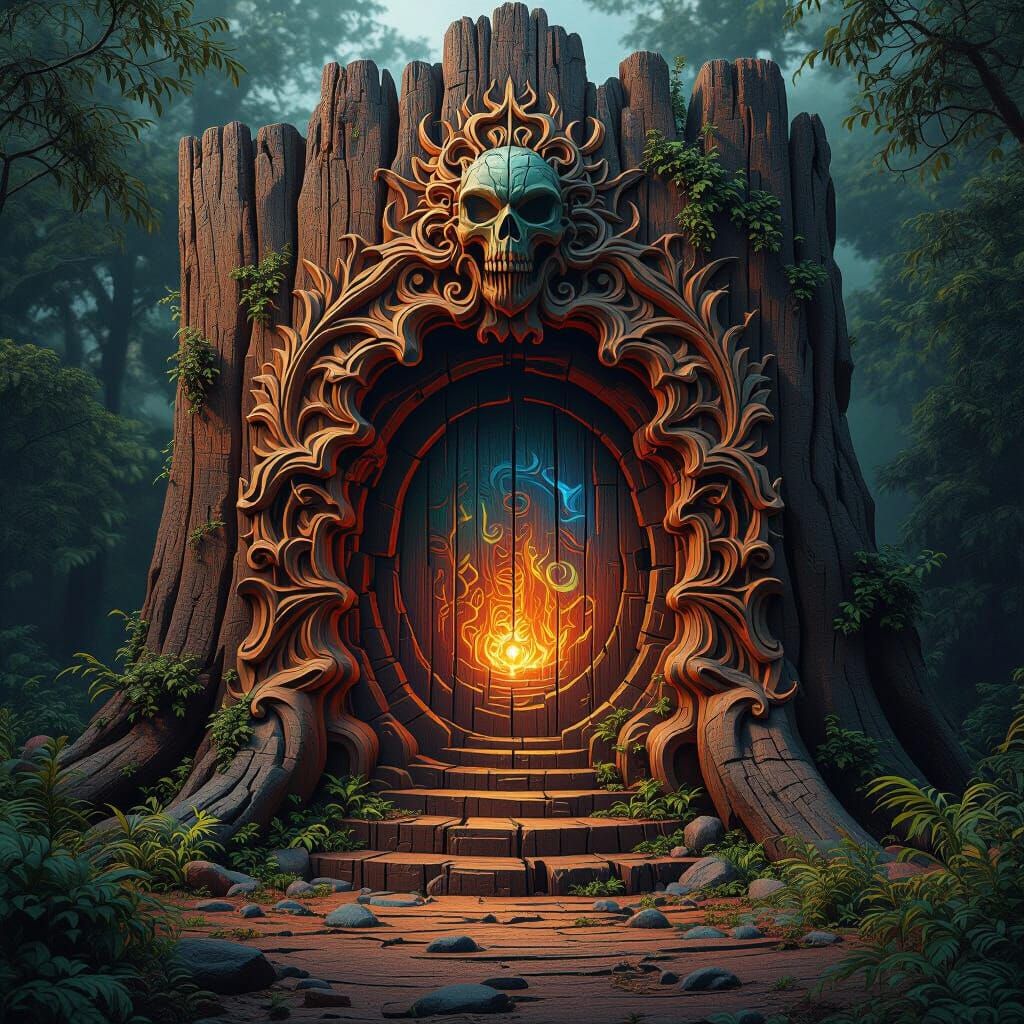 DMT Realm Entrance Carved in Timber