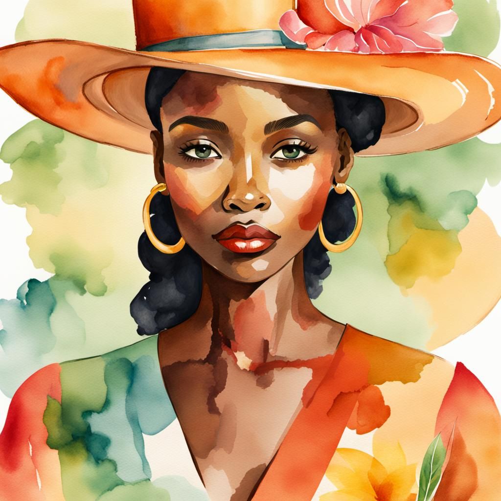 Watercolor Illustration: African American Woman at High Tea
