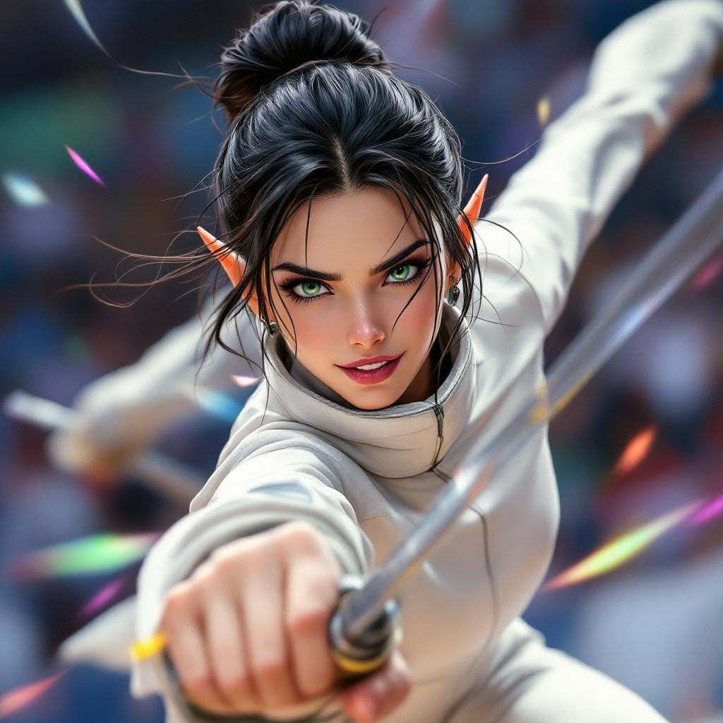 Agile Elf Fencer in Anime Style