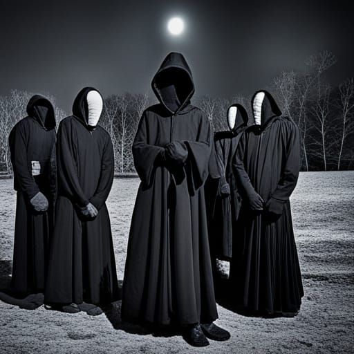 Sinister Ritual: Dark Hooded Figures at Night