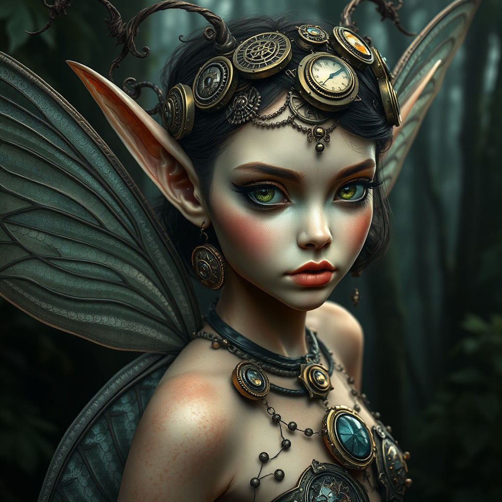 Steampunk Fairy Elf Portrait in Hyperrealistic Style