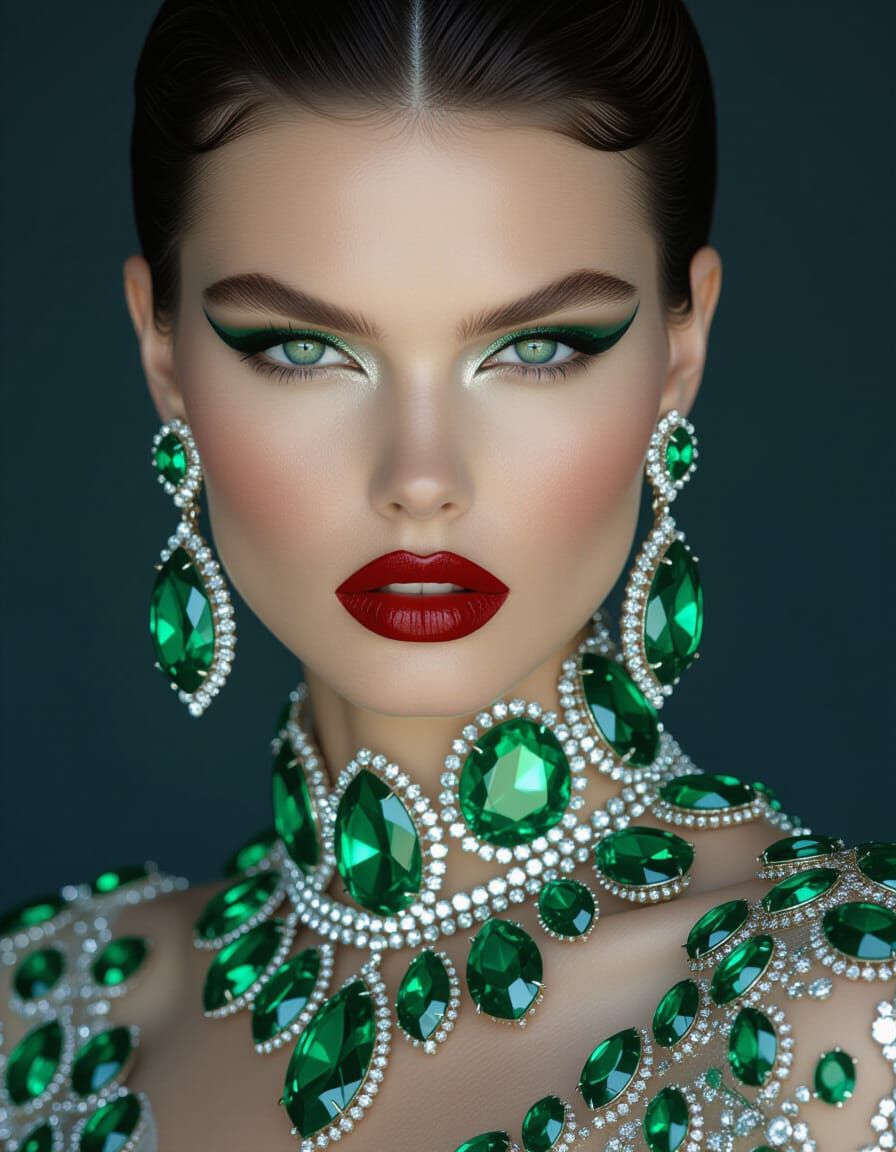 Emerald Couture: High-Fashion Editorial Portrait