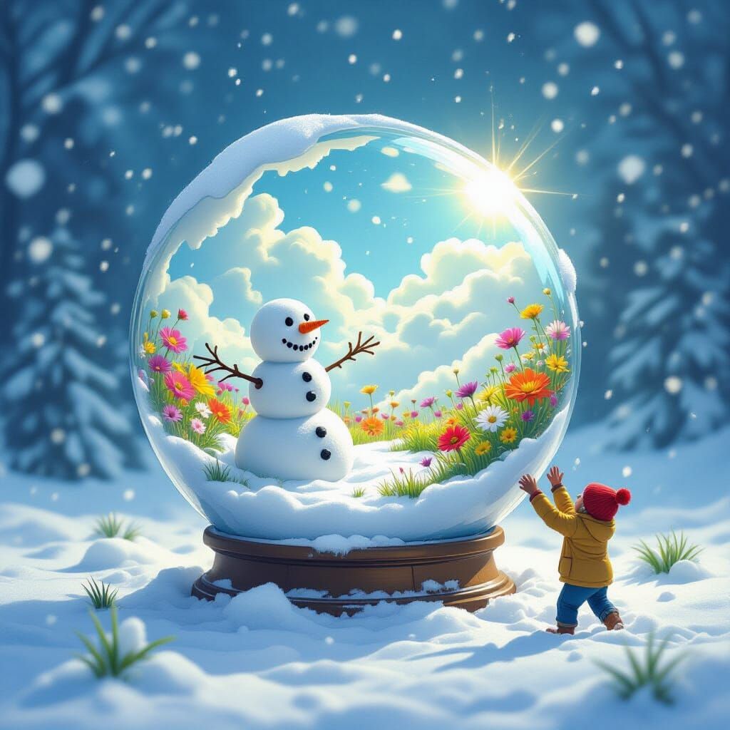 Terrified Snowman Escapes Glass Globe into Winter Storm