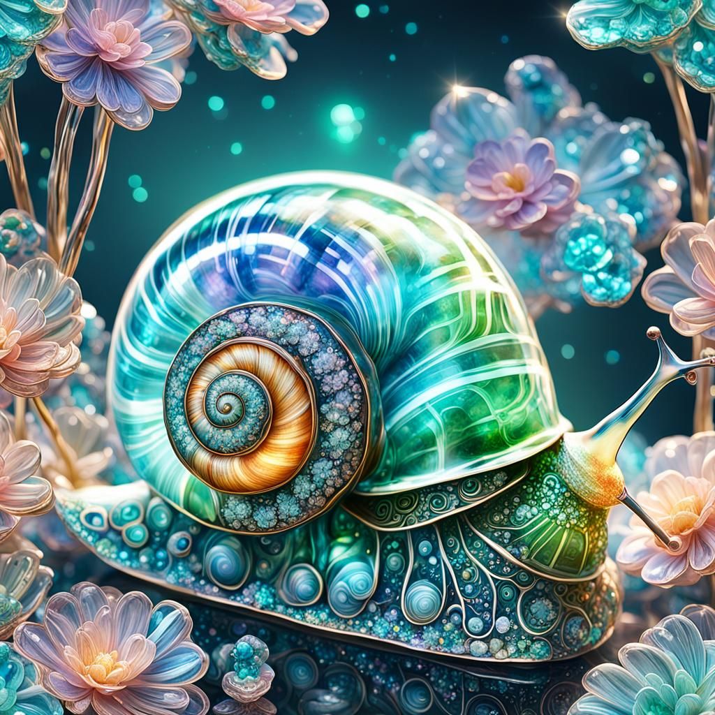Bioluminescent Flowers in Crystal Snail Shell