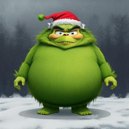 Humorous Obese Grinch in Mascot Costume
