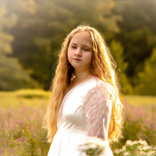 Ethereal Teenage Girl in Field, Anime Key Visual