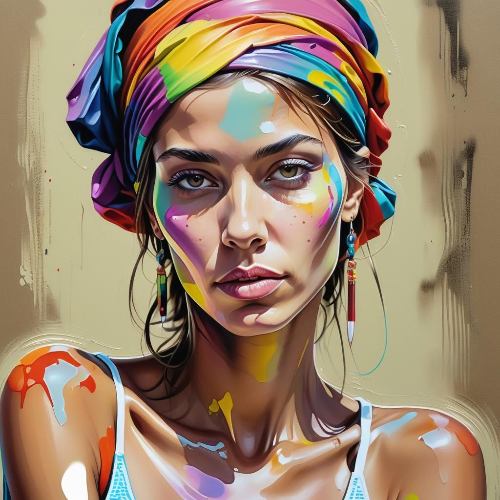 Woman in Jelaba as Vibrant Graffiti Art