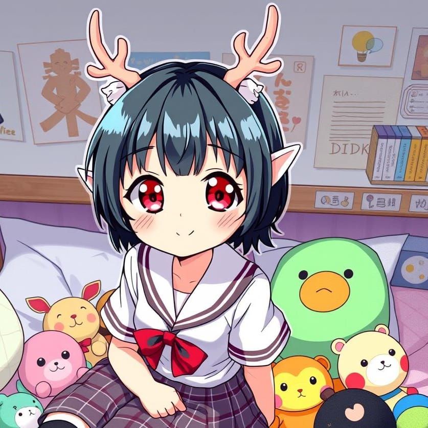 Anime Girl with Antlers in Kawaii Manga Style