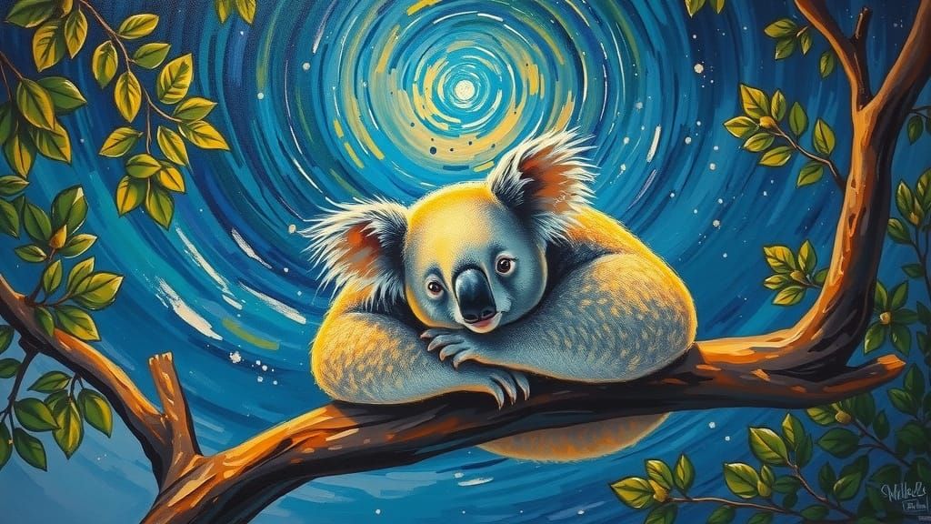 Koala in Ethereal Repose Under Starry Australian Sky