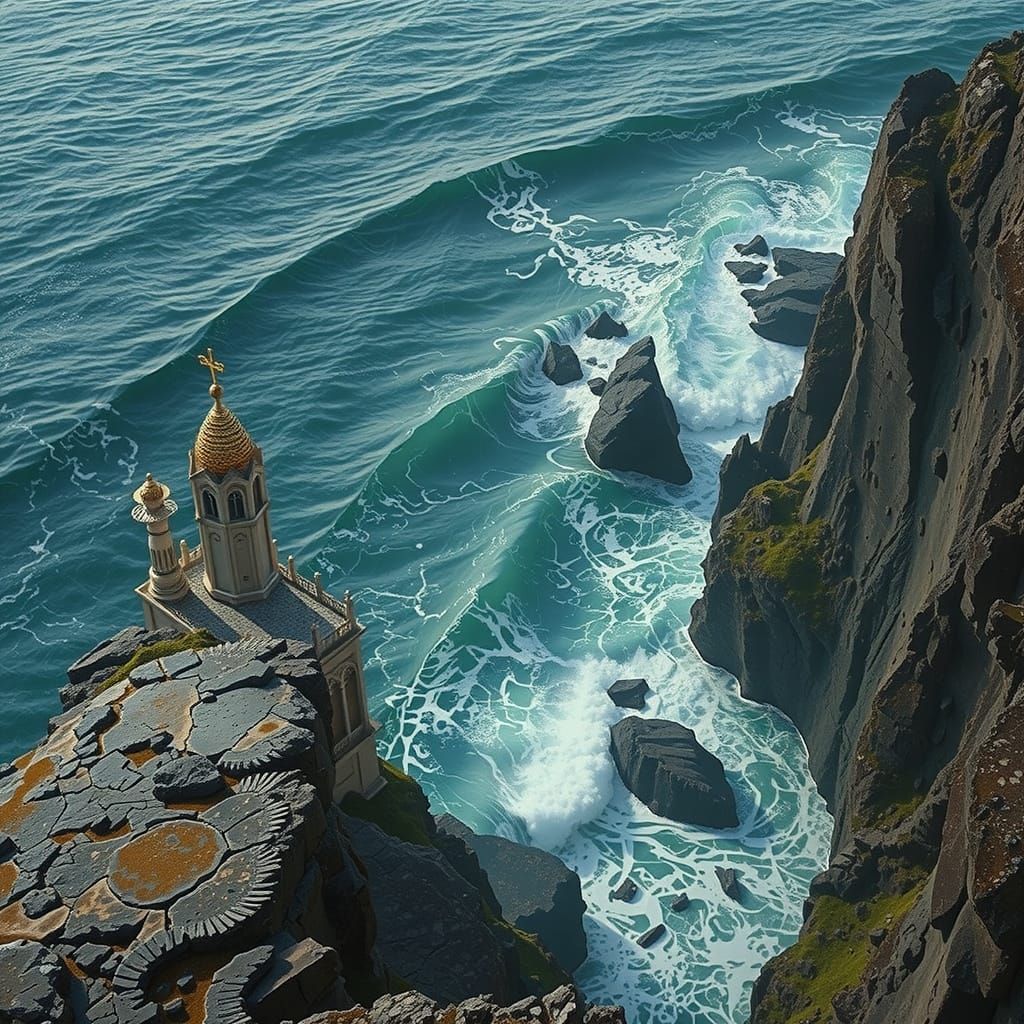 Fantastical Coastal Landscape in Dark Fantasy Style