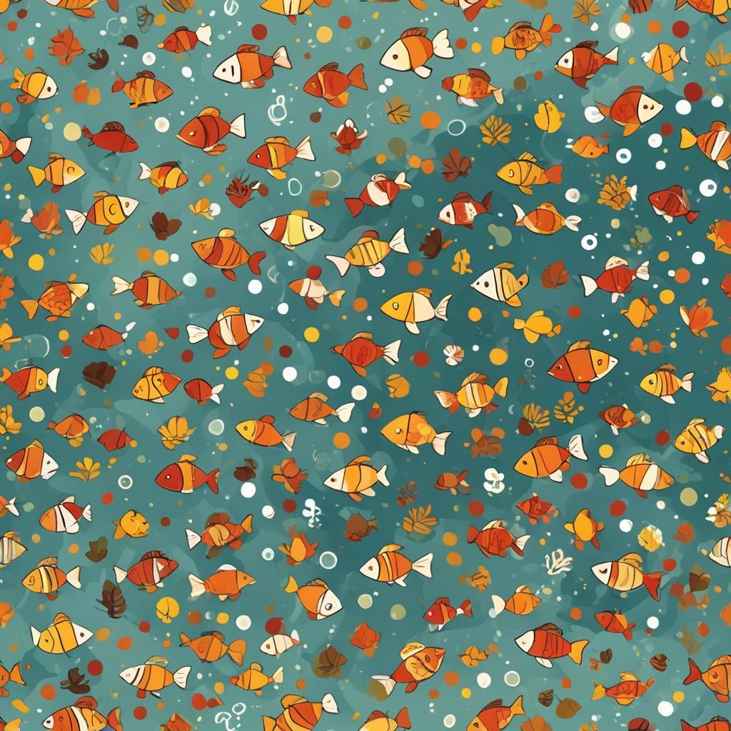 Cartoon Fish Swimming in Clear Lake in Fall