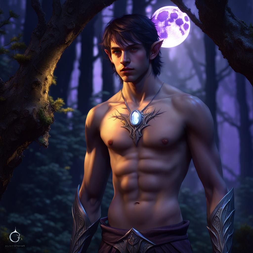 Moon Elf in Forest: Hyperdetailed Dark Fantasy
