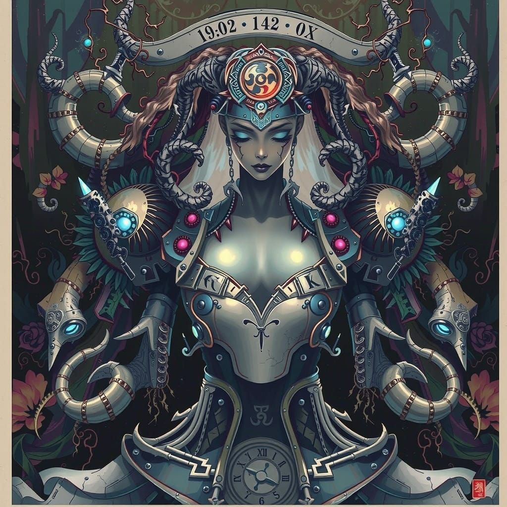 Dark Sorceress Gynoid in Impressionist Mist