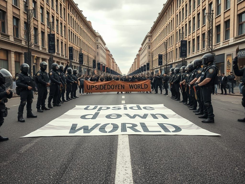 Police Confront Protesters in a Turbulent German City Street...