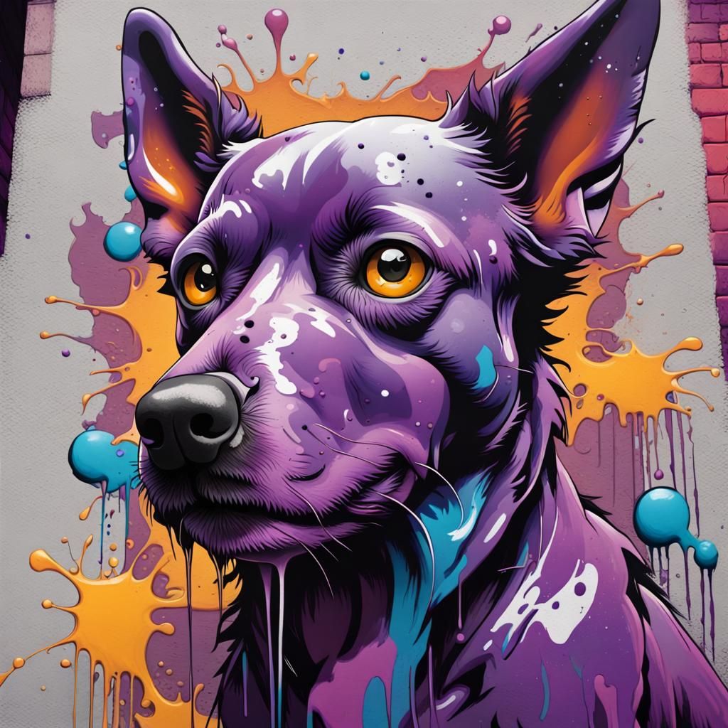 Colorful Purple Dog in Graffiti Art Style