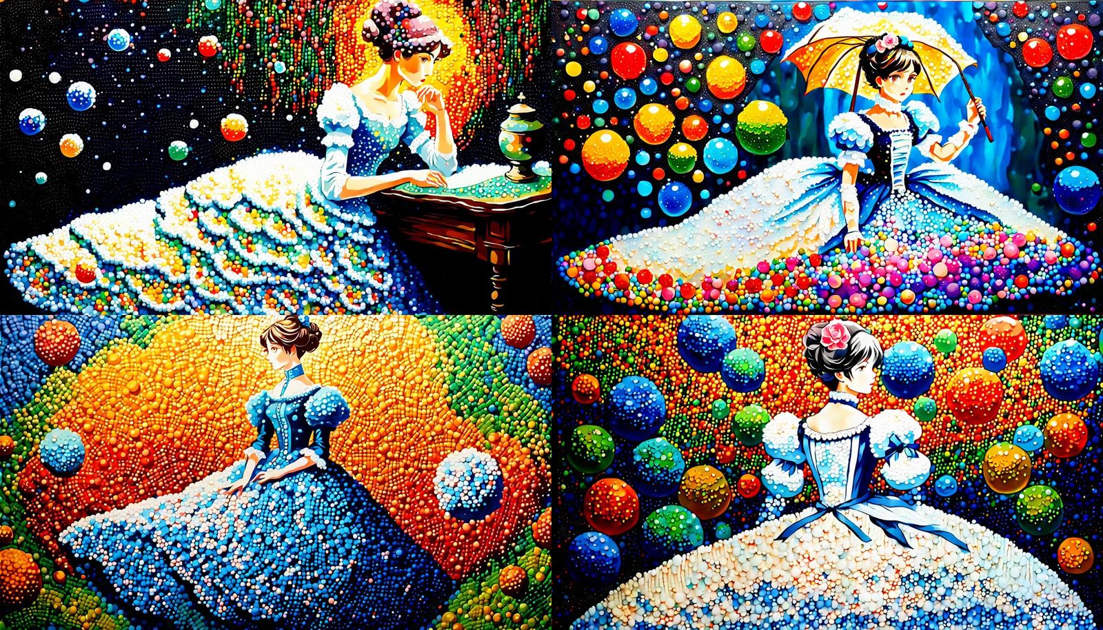 Anime Woman in Victorian Dress, Impasto Pointillism
