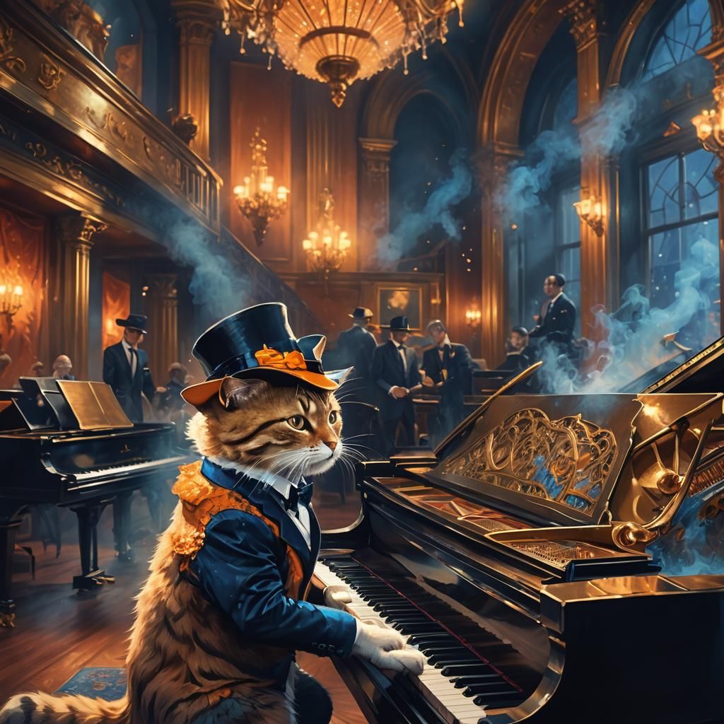 Cat Jazz Musician in Luxurious Music Hall