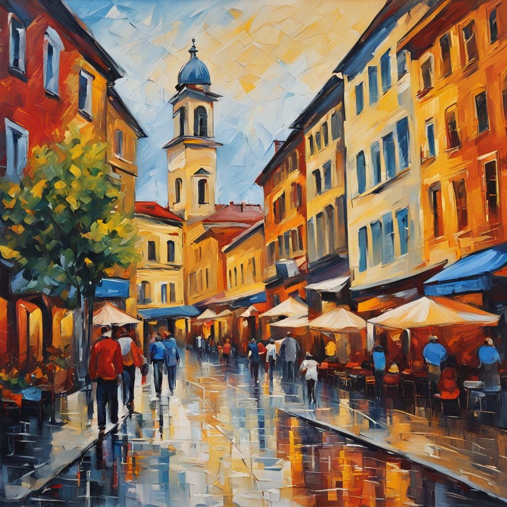 Skopje Cityscape in Neo-Impressionist Style