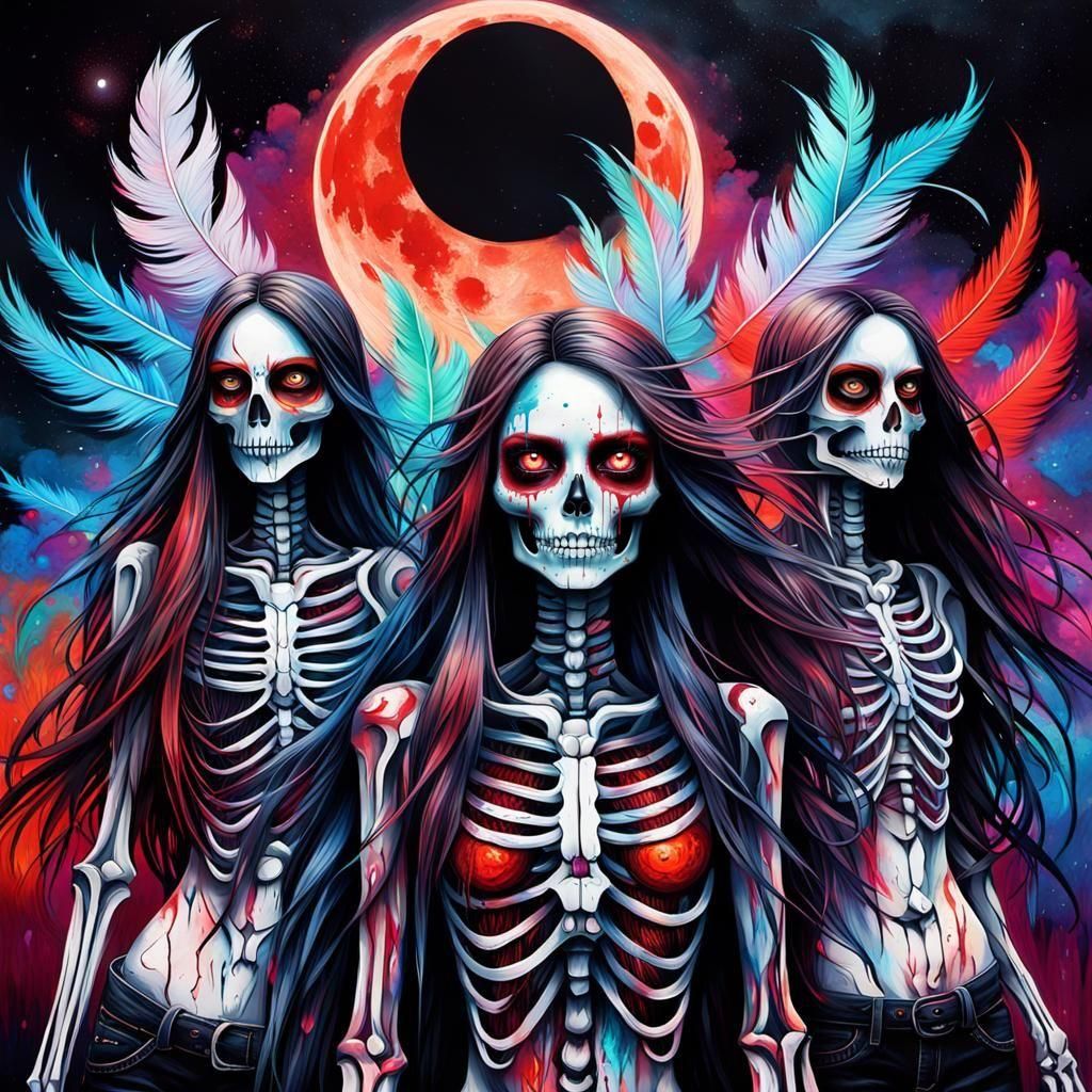 Galactic Skeleton Women in Graffiti Art Style