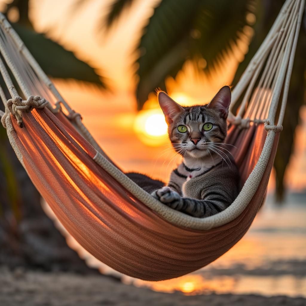 Felinepunk Alien Lounging in Tropical Sunset: Professional P...