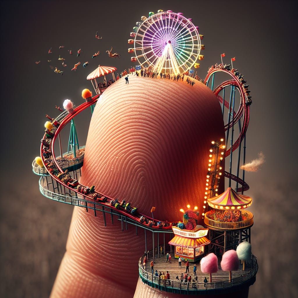 Miniature Amusement Park on a Human Finger